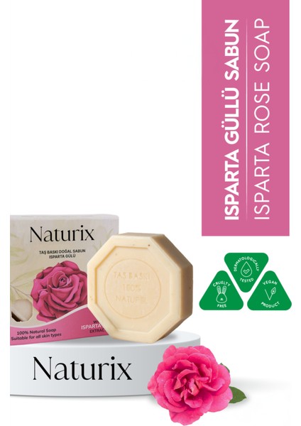 Isparta Gülü Özlü Taş Sabun Canlı ve Pürüzsüz Cilt Görünümü Için Bakım Sabunu - 125 gr