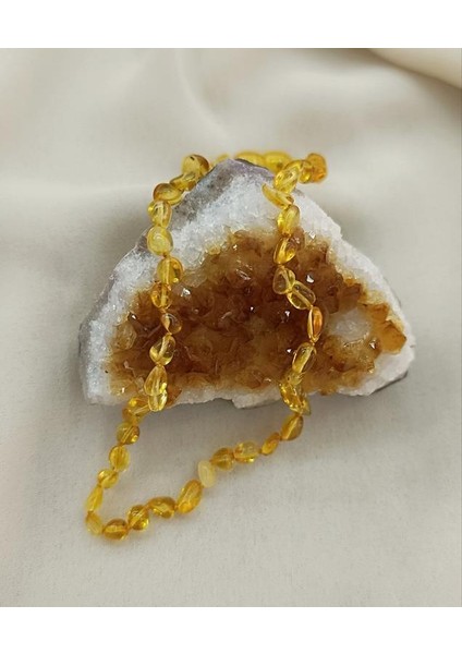 Kolye Kehribar Amber Doğaltaş Düğümlü Bebek Kolyesi 17873