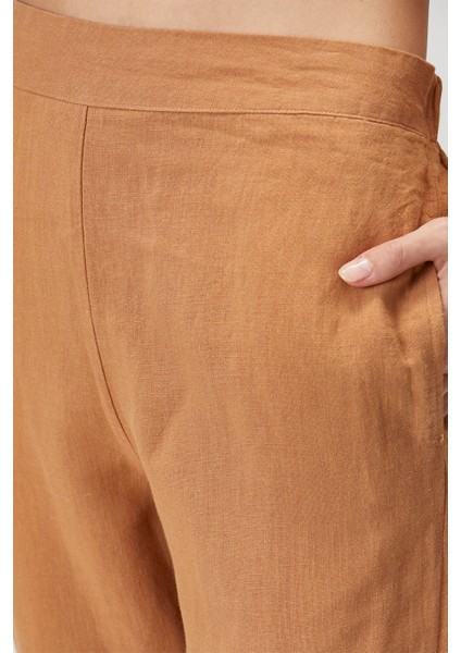 Lino Keten Pantolon Taba Rengi