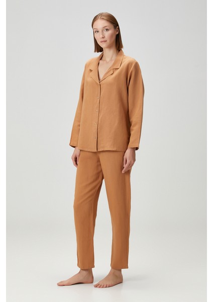 Lino Keten Pantolon Taba Rengi