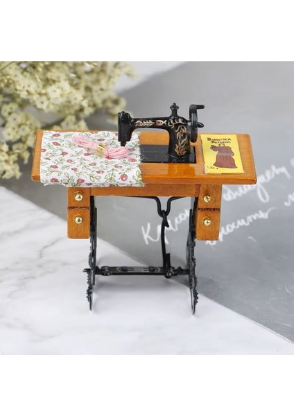 Dikiş Makinası Ahşap Metal Minyatür Bebek Evi Çocuk Oyuncakları