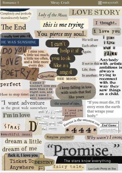 1 Adet Aşk Notları Temalı Sticker – 12X17 cm | Scrapbook, Bullet Jo Bnmiurnal, Planlayıcı ve Ajanda Için Özel Tasarım