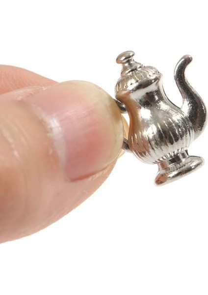 Minyatür Metal Çaydanlık Demlik Fincan Tepsi Set Gümüş Renk Bebek Evi Çocuk Oyuncakları Için modelleri