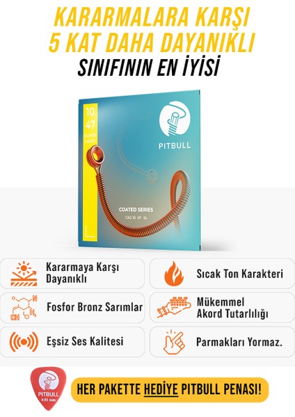 Coated Seri Akustik Gitar Teli Cag 10-47 Sl