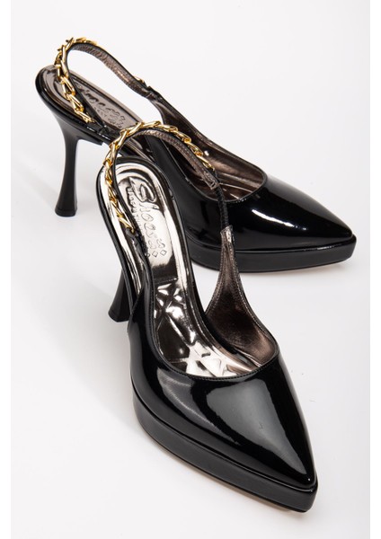 Essie Kadın Siyah Rugan Platformlu Sivri Burunlu Kalın Topuklu Ayakkabı modelleri