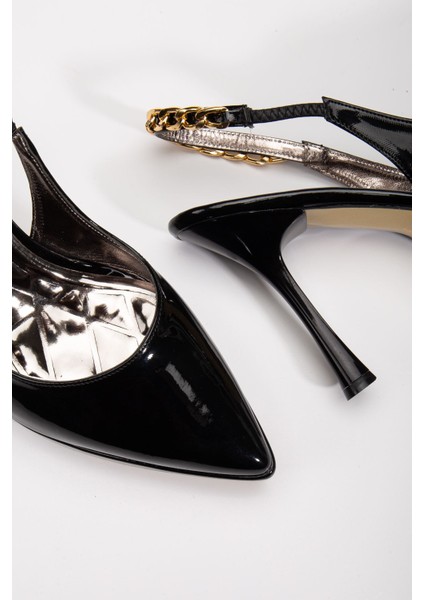 Essie Kadın Siyah Rugan Platformlu Sivri Burunlu Kalın Topuklu Ayakkabı fırsatları