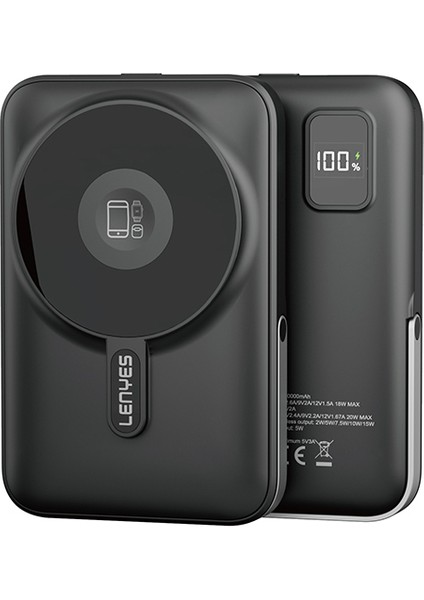 PW1002D 20W Dijital LED Ekranlı Standlı Wireless Powerbank 15W 10000MAH Siyah