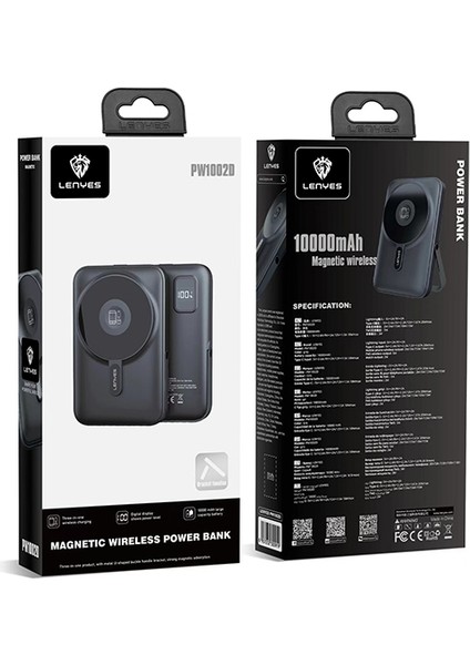 PW1002D 20W Dijital LED Ekranlı Standlı Wireless Powerbank 15W 10000MAH Siyah