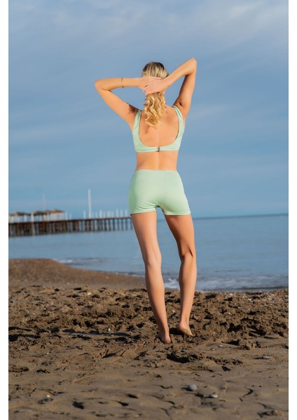 Rukomayo Yeşil Renk Beyaz Biyeli Şortlu Freeset Lycra Kumaş Bikini fiyatları