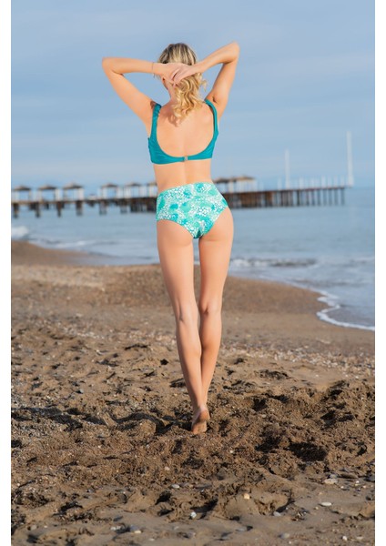 Rukomayo Yeşil Desenli Fermuarlı Omuzdan Askılı Freeset Yüksek Bel Lycra Kumaş Bikini fiyatları