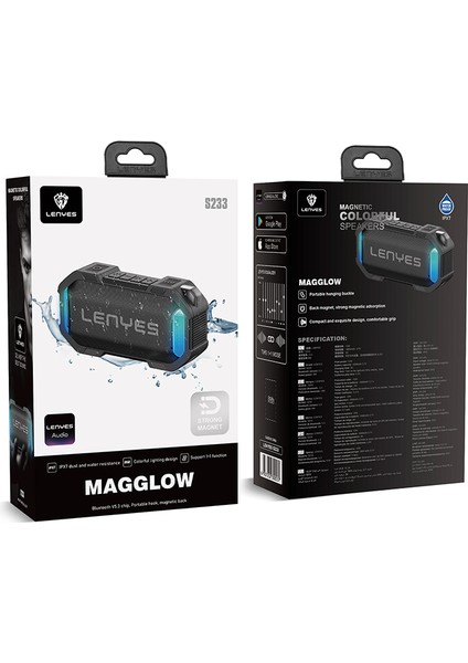 S233 Ritme Duyarlı Rgb Işıklı Taşınabilir Su Geçirmez Tws Bluetooth Hoparlör V5.3 Siyah