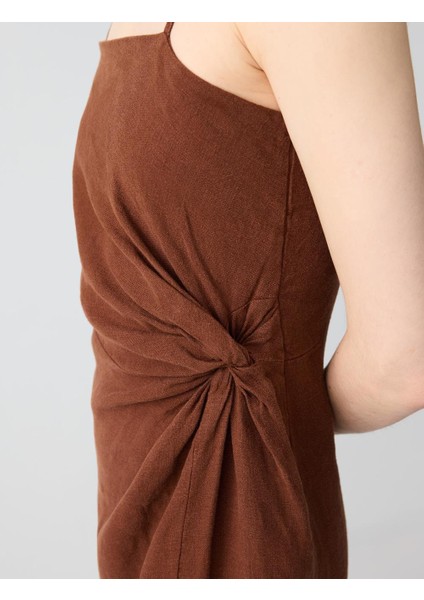 Acı Kahve Düz Kesim Düz Yaka Keten Elbise indirimleri