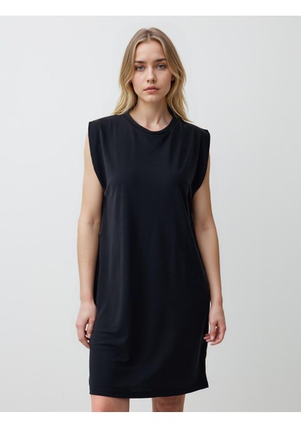 Antrasit Yuvarlak Yaka Kolsuz Midi Örme Elbise