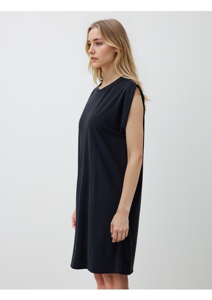 Antrasit Yuvarlak Yaka Kolsuz Midi Örme Elbise modelleri