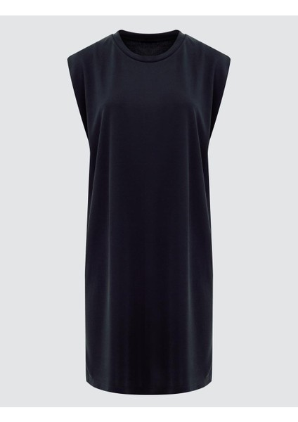 Antrasit Yuvarlak Yaka Kolsuz Midi Örme Elbise indirimleri