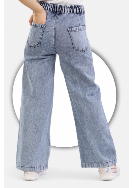 % 100 Pamuk-Taş Yıkamalı-Yıldız Nakış Detaylı-Kız Çocuk Kot Palazzo indirimleri