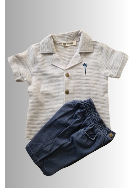 2'li Erkek Çocuk Krem Gömlek Mavi Sortlu Takım fiyatları