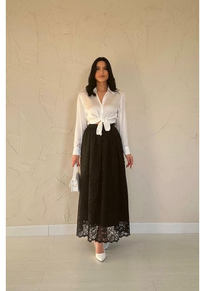 Siyah Dantelli Uzun Etek