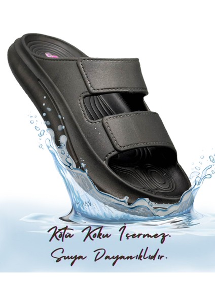 Çift Bant Hafif Eva Yazlık Plaj Terliği Havuz Terliği Lavabo Terliği 2001 Siyah