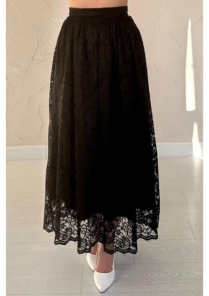 Siyah Dantelli Uzun Etek fırsatları