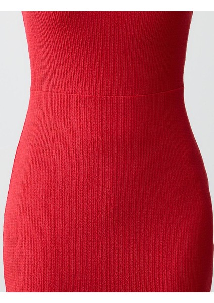Kırmızı Düz Kesim Kayık Yaka Kolsuz Midi Örme Elbise fırsatları