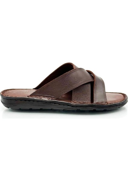 Hakiki Gerçek Deri Erkek Terlik Hafif Terlik Deri Çapraz Kahve modelleri