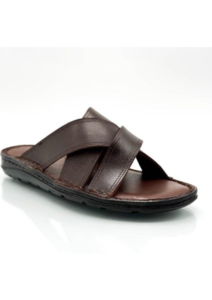 Hakiki Gerçek Deri Erkek Terlik Hafif Terlik Deri Çapraz Kahve indirimleri