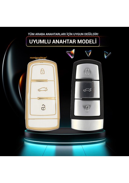 Passat 3 Buton Smart Nano Anahtar Kılıfı Beyaz