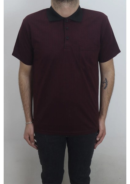 Fistan Store Erkek Bordo Desenli Klasik Kesim Rahat Kalıp Tek Cepli Polo Yaka Tişört