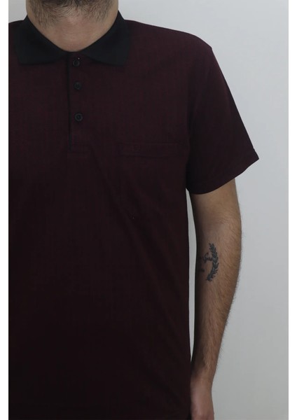 Fistan Store Erkek Bordo Desenli Klasik Kesim Rahat Kalıp Tek Cepli Polo Yaka Tişört