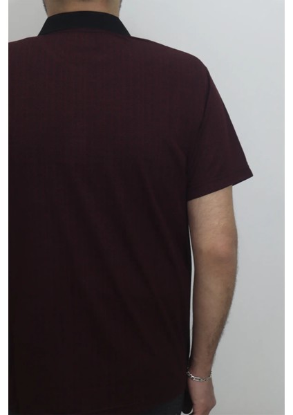 Fistan Store Erkek Bordo Desenli Klasik Kesim Rahat Kalıp Tek Cepli Polo Yaka Tişört