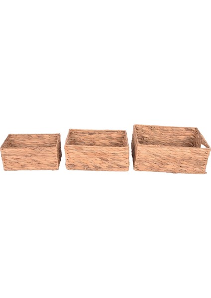 Dekoratif Natural Su Sümbülü Dikdörtgen Hasır Sepet Düzenleyici / Organizer 3'lü Set