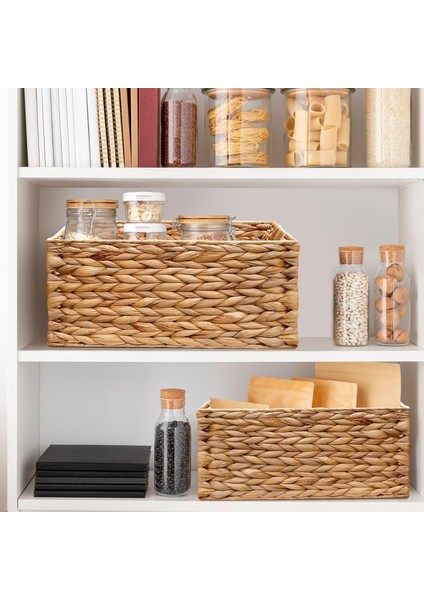 Dekoratif Natural Su Sümbülü Dikdörtgen Hasır Sepet Düzenleyici / Organizer 3'lü Set