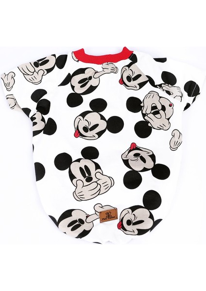 Mickey Mouse Kollu Tişört Kırmızı Detaylı Kedi Köpek Kıyafeti