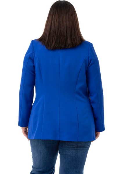 Büyük Beden Tek Düğmeli Süs Cep Kapaklı Vatkalı Astarsız Saks Mavi Ceket modelleri
