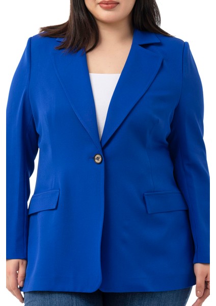 Büyük Beden Tek Düğmeli Süs Cep Kapaklı Vatkalı Astarsız Saks Mavi Ceket indirimleri