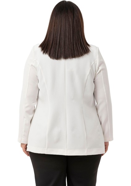 Büyük Beden Tek Düğmeli Süs Cep Kapaklı Vatkalı Astarsız Beyaz Ceket modelleri