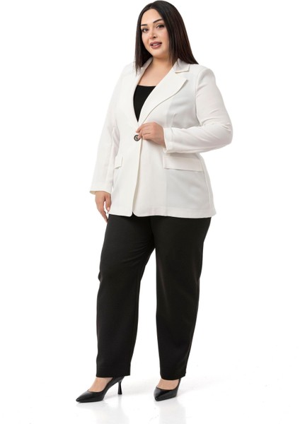 Büyük Beden Tek Düğmeli Süs Cep Kapaklı Vatkalı Astarsız Beyaz Ceket fırsatları