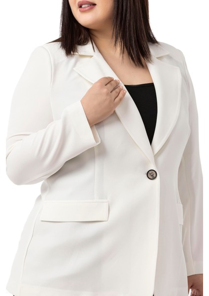 Büyük Beden Tek Düğmeli Süs Cep Kapaklı Vatkalı Astarsız Beyaz Ceket indirimleri