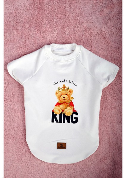 Beyaz Ince Yazlık King Ayıcıkbaskılı Kedi Köpek Kıyafeti