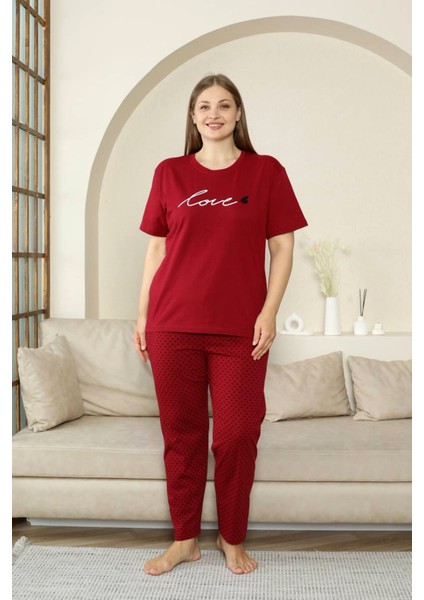 %100 Pamuk Büyük Beden Kısa Kol Kadın Pijama Takımı