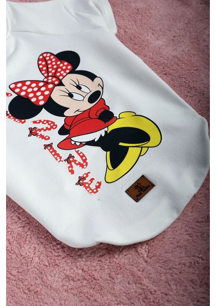 Beyaz Ince Yazlık Minnie Mouse Baskılı Kollu Tişört Kedi Köpek Kıyafeti modelleri