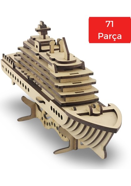 Ahşap Yolcu Gemisi Maketi - 71 Parça 3D Puzzle - Dekoratif Ahşap Gemi Maketi