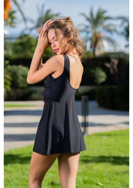 Rukomayo Siyah Volanlı Kruvaze V Yaka Omuzdan Askılı Lycra Kumaş Tankini fiyatları