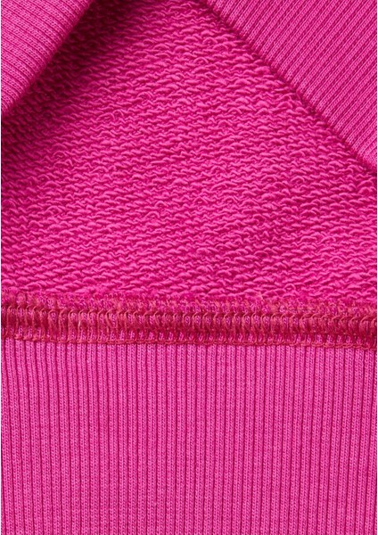 Kız Çocuk Fuşya Önü Parıltılı Logo Baskılı Bisiklet Yaka Sweatshirt