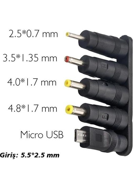 Çoklu Yedek Adaptör Uç Çevirici (2.5*0.7mm - 4.8*1.7mm - 3.0*1.1mm - 4.0*1.7mm - Micro Usb) fiyatları