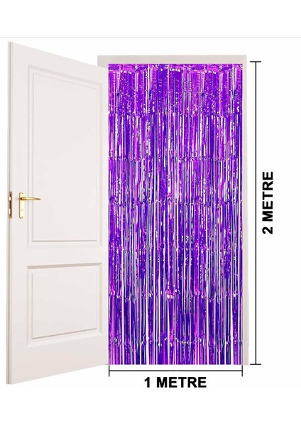 Mor Renk Ekstra Metalize Parlak Saçaklı Arka Fon Perde Ithal 1x2 Metre fırsatları