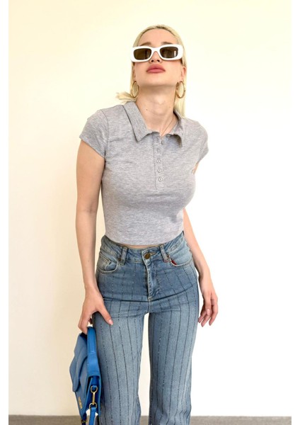 Grimelanj Polo Yaka Basic Kadın Tişört MG2455 modelleri
