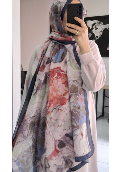 Aminenesil Floral Bej Turuncu Lacivert Renk Şal