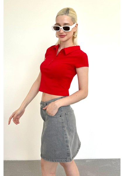 Kırmızı Polo Yaka Basic Kadın Tişört MG2455 indirimleri